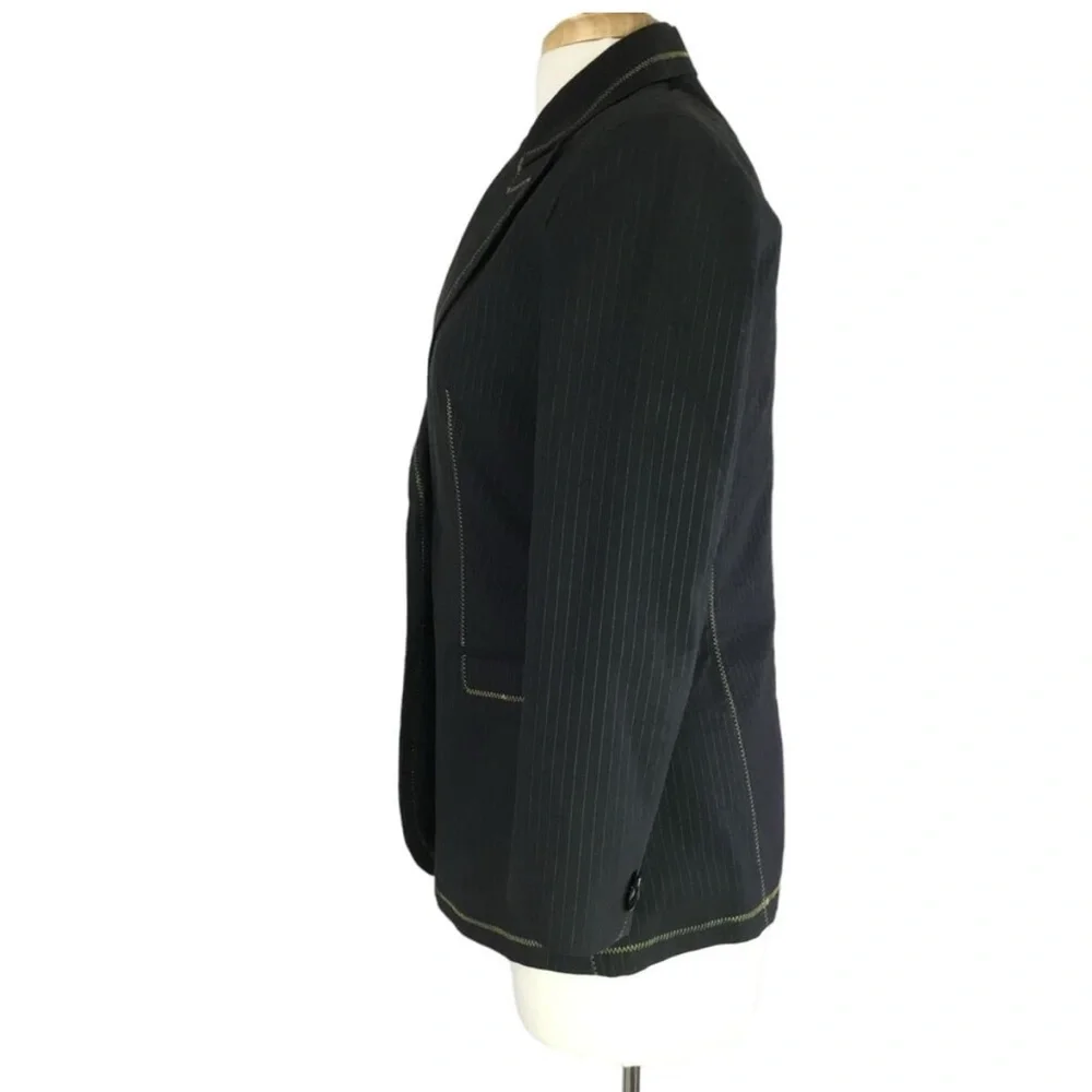 Roberto Cavalli Blazer Womens 44 Black Pinstripe Gold Stitching Snakeskin Liner - Picture 5 of 11